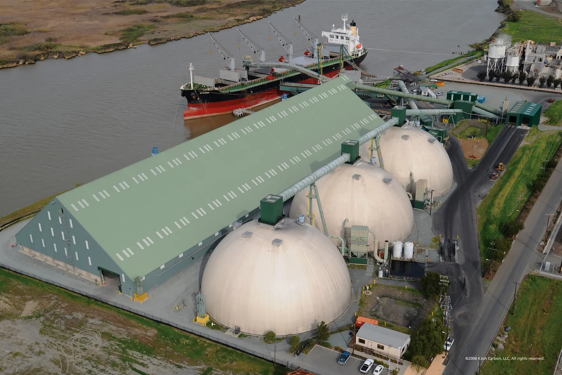 Aerial view of industrial storage and terminal facilities
